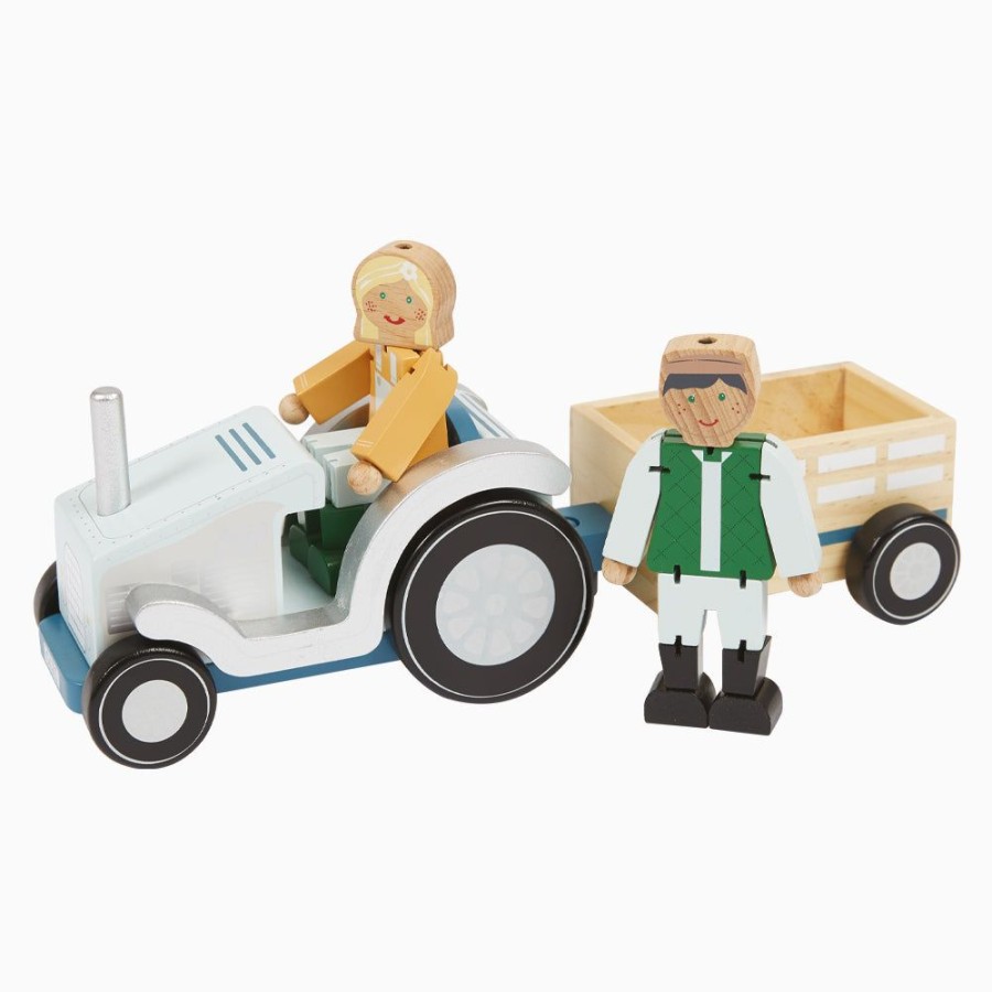 Toys Great Little Trading Co. Wooden Toys | Wooden Tractor Toy & Farmers Set Multi