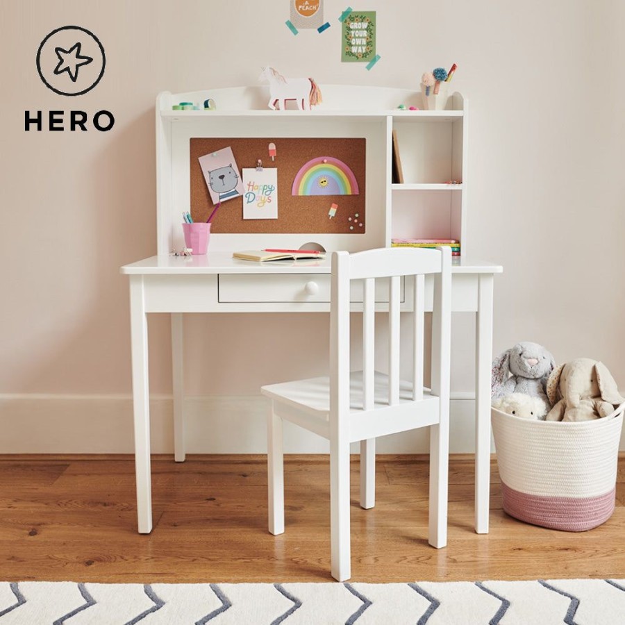 Furniture Great Little Trading Co. Desks & Accessories | Junior Wooden Study Desk With Shelves & Drawers, White Bright White