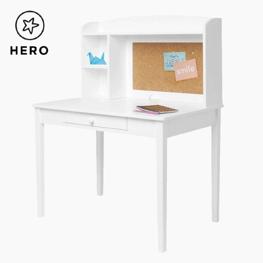 Furniture Great Little Trading Co. Desks & Accessories | Junior Wooden Study Desk With Shelves & Drawers, White Bright White