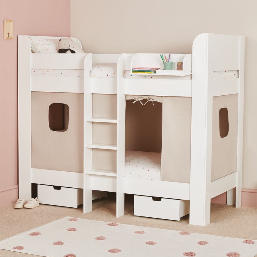 Furniture Great Little Trading Co. Beds | Paddington Bunk Bed, Natural Bed Curtains White