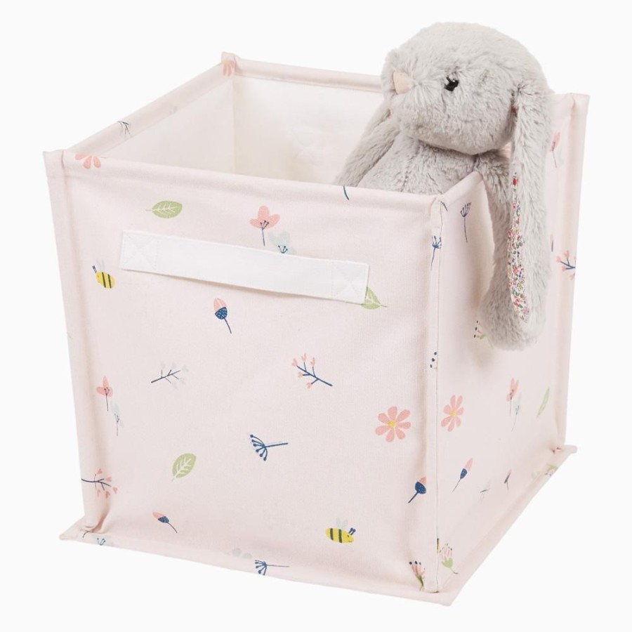 Accessories Great Little Trading Co. Nursery Accessories | Canvas Storage Cube, Buzzy Blooms Pale Pink