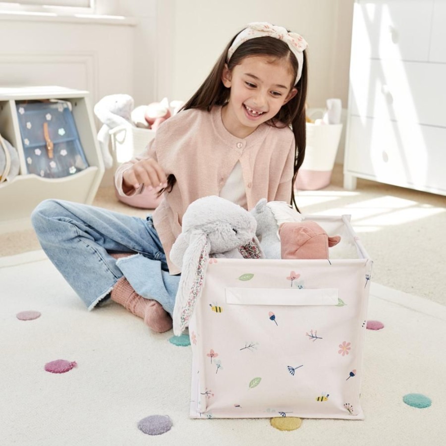 Accessories Great Little Trading Co. Nursery Accessories | Canvas Storage Cube, Buzzy Blooms Pale Pink