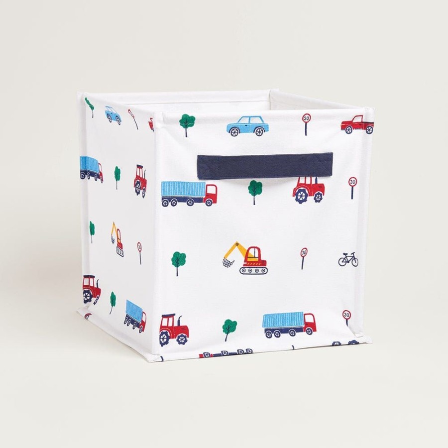 Accessories Great Little Trading Co. Nursery Accessories | Canvas Storage Cube, On The Road White