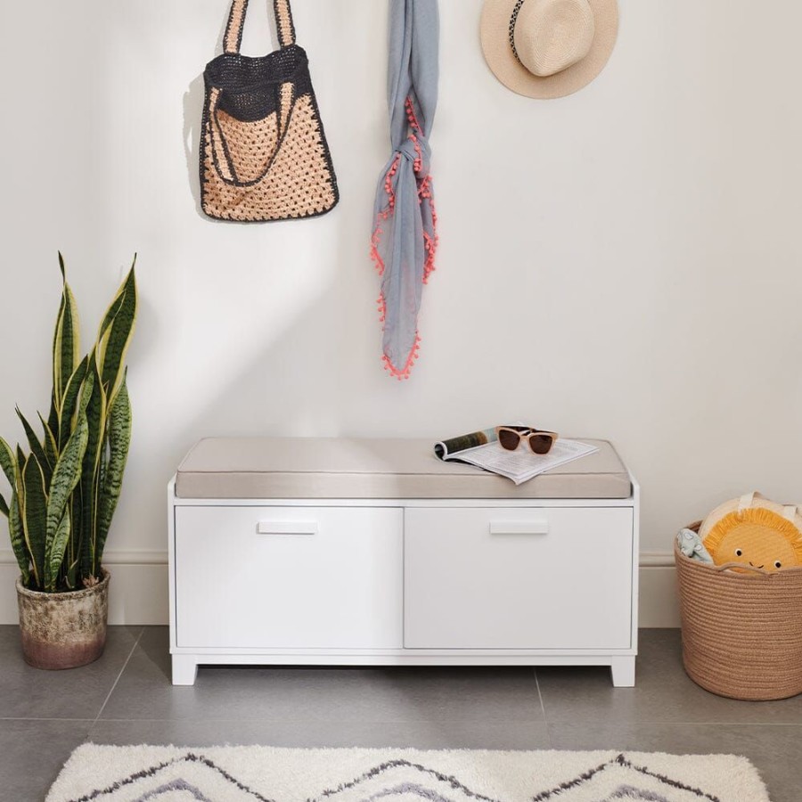 Storage Great Little Trading Co. Storage Benches | Blake Storage Bench Set, White With Cushion Natural