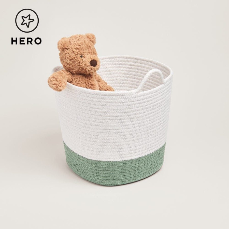 Storage Great Little Trading Co. Storage Baskets & Cubes | Rope Storage Basket, Ivory & Forest Green Ivory & Green