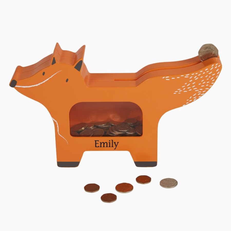 Furniture Great Little Trading Co. Desks & Accessories | Personalised Animal Money Box, Fox Orange