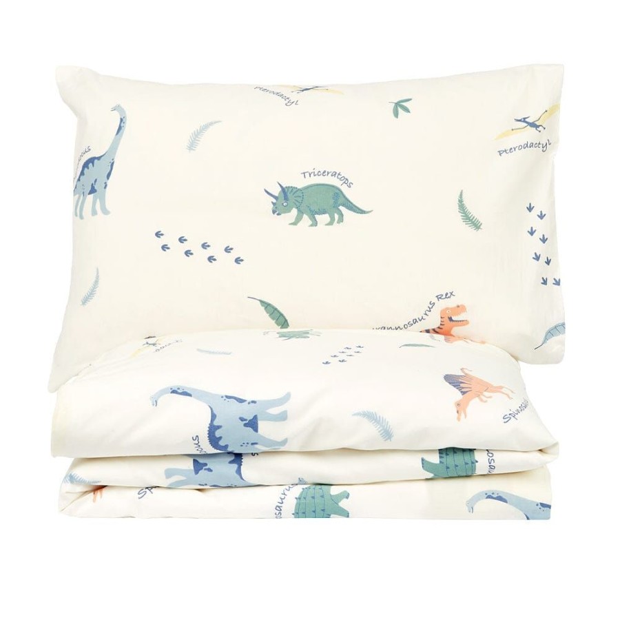 Beds & Mattresses Great Little Trading Co. Bedding Sets | Dinosaur Explorer Easy-Care Bedding Set, Single Off-White