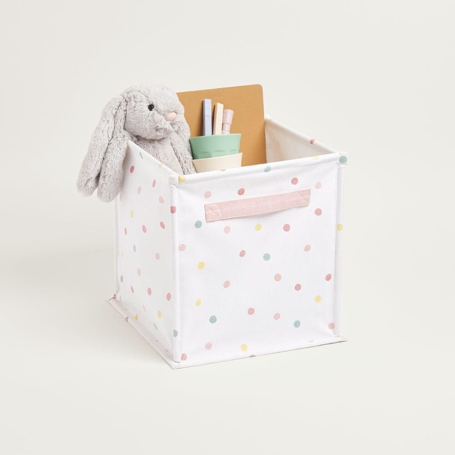 Accessories Great Little Trading Co. Nursery Accessories | Canvas Storage Cube, Pastel Spot White