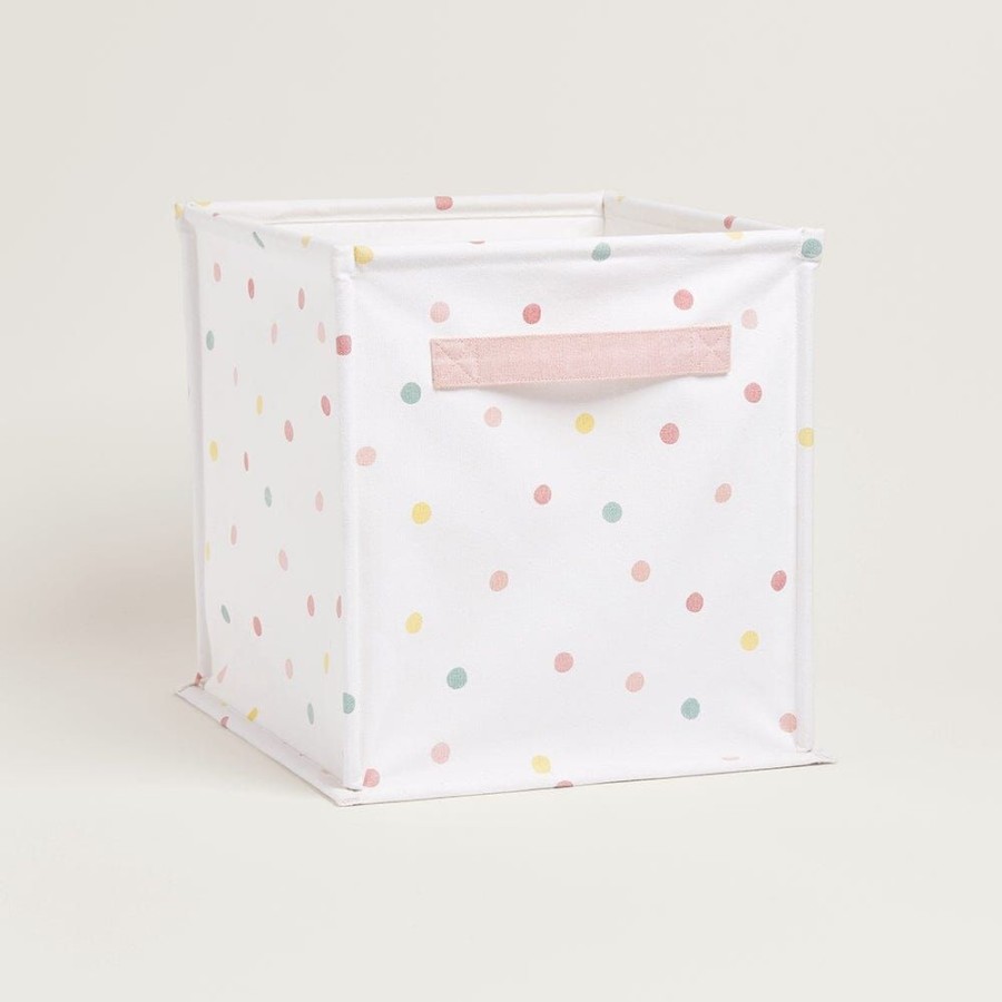 Accessories Great Little Trading Co. Nursery Accessories | Canvas Storage Cube, Pastel Spot White