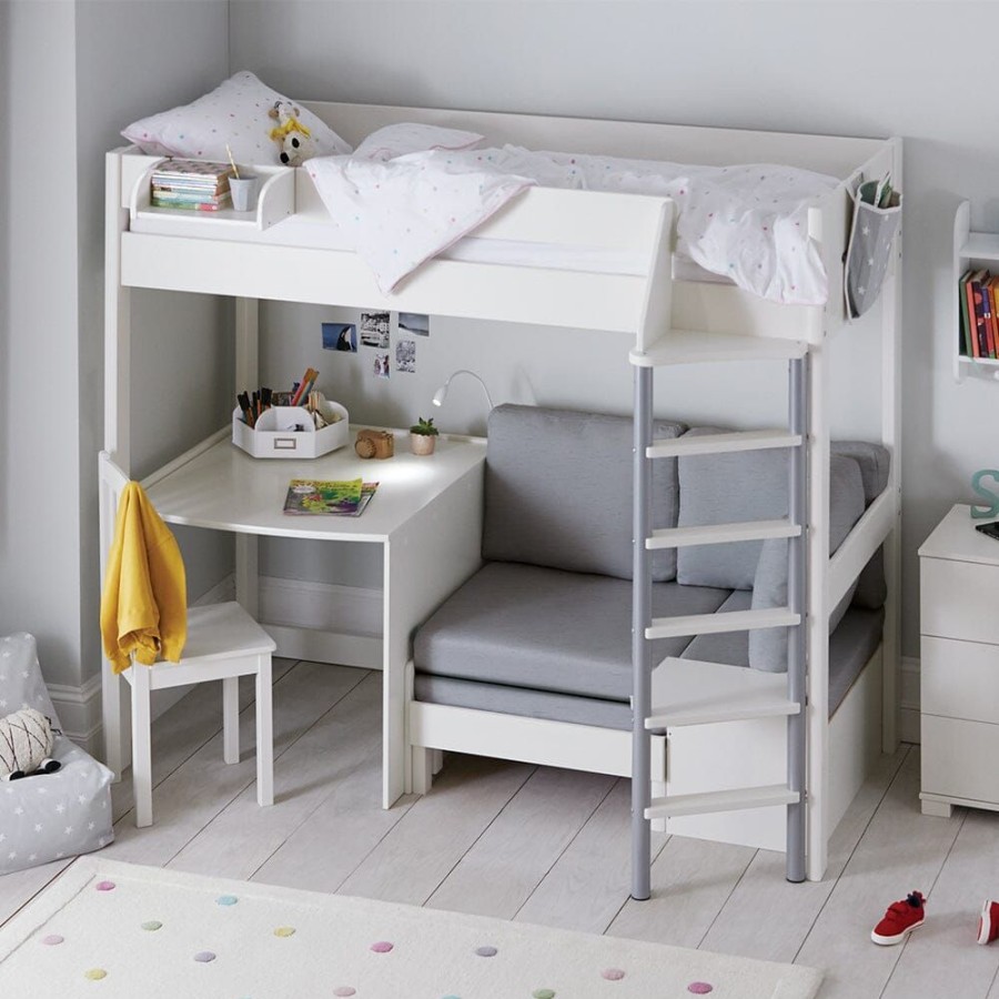 Beds & Mattresses STOMPA High Sleeper Beds | Merlin High Sleeper With Desk, Silver Grey Ivory