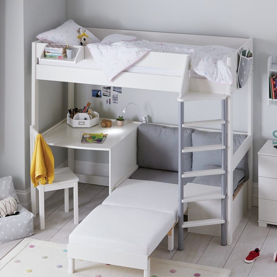 Beds & Mattresses STOMPA High Sleeper Beds | Merlin High Sleeper With Desk, Silver Grey Ivory