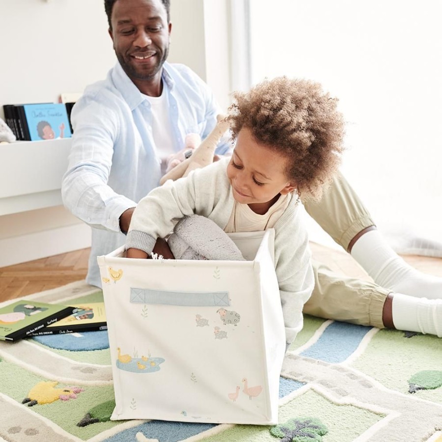 Accessories Great Little Trading Co. Nursery Accessories | Canvas Storage Cube, Day At The Farm White