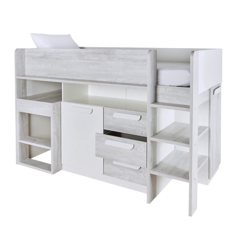 Beds & Mattresses TRASMAN Cabin Beds & Mid Sleepers | Nimbus Cabin Bed With Desk & Wardrobe Natural & White