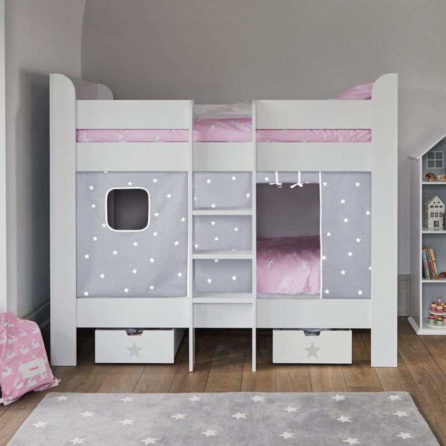 Furniture Great Little Trading Co. Beds | Paddington Bunk Bed, Grey Stardust Curtains