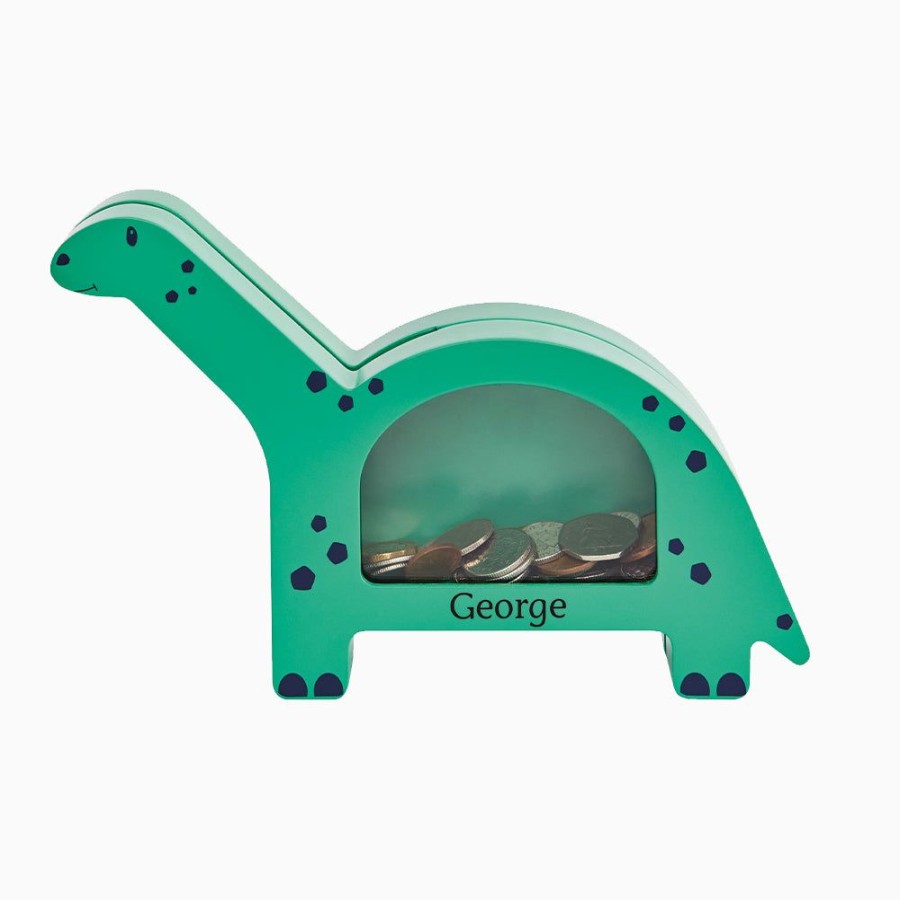 Accessories Great Little Trading Co. Alternative Gifts | Personalised Animal Money Box, Hungry Dinosaur Green