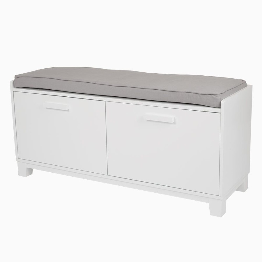 Storage Great Little Trading Co. Storage Benches | Blake Storage Bench Set, White With Grey Cushion Bright White