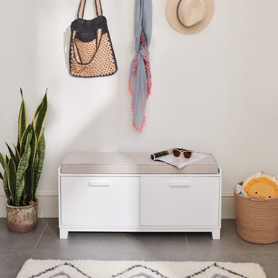 Furniture Great Little Trading Co. Chairs & Benches | Blake Storage Bench Set, White With Cushion Natural