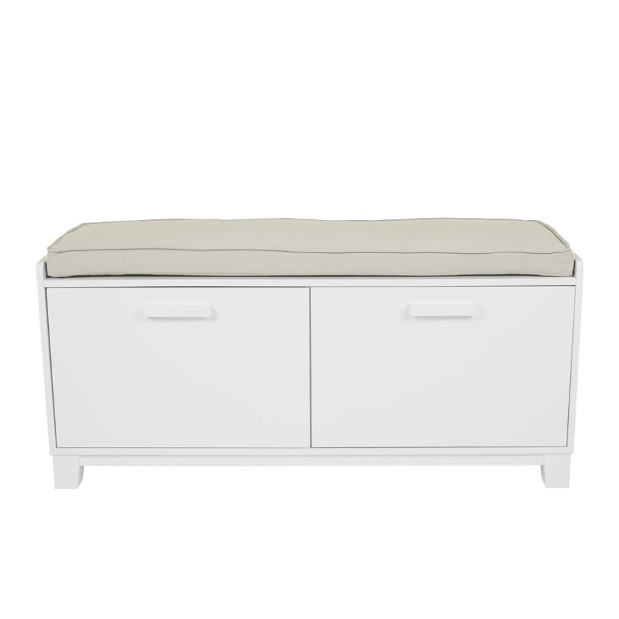 Furniture Great Little Trading Co. Chairs & Benches | Blake Storage Bench Set, White With Cushion Natural