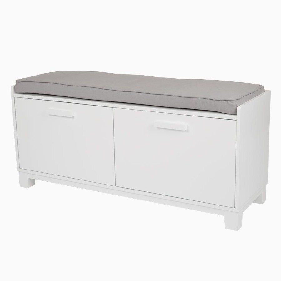 Furniture Great Little Trading Co. Chairs & Benches | Blake Storage Bench Set, White With Grey Cushion Bright White