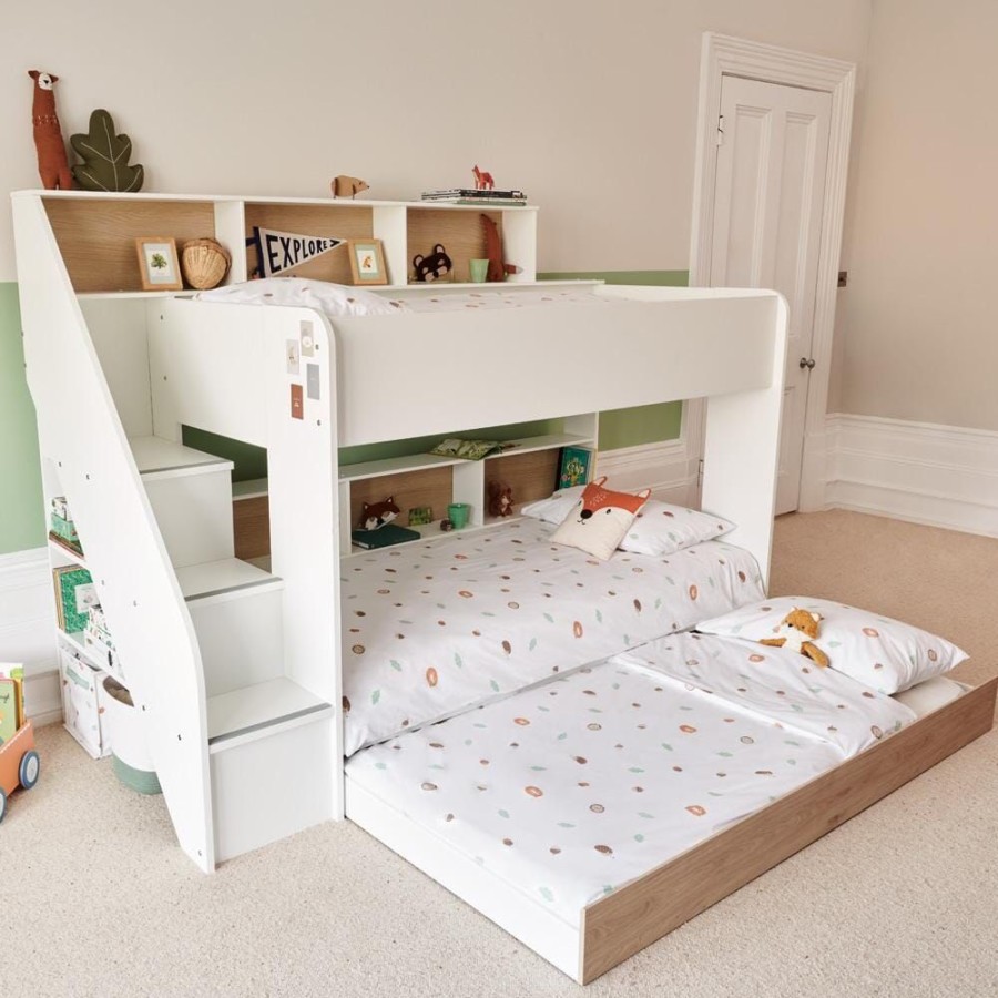 Beds & Mattresses PARISOT Bunk Beds | Pioneer Storage Bunk Bed & Underbed Truckle White & Oak