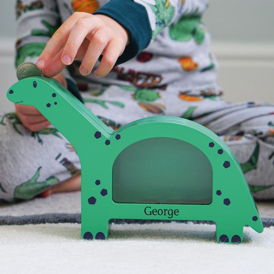 Furniture Great Little Trading Co. Desks & Accessories | Personalised Animal Money Box, Hungry Dinosaur Green