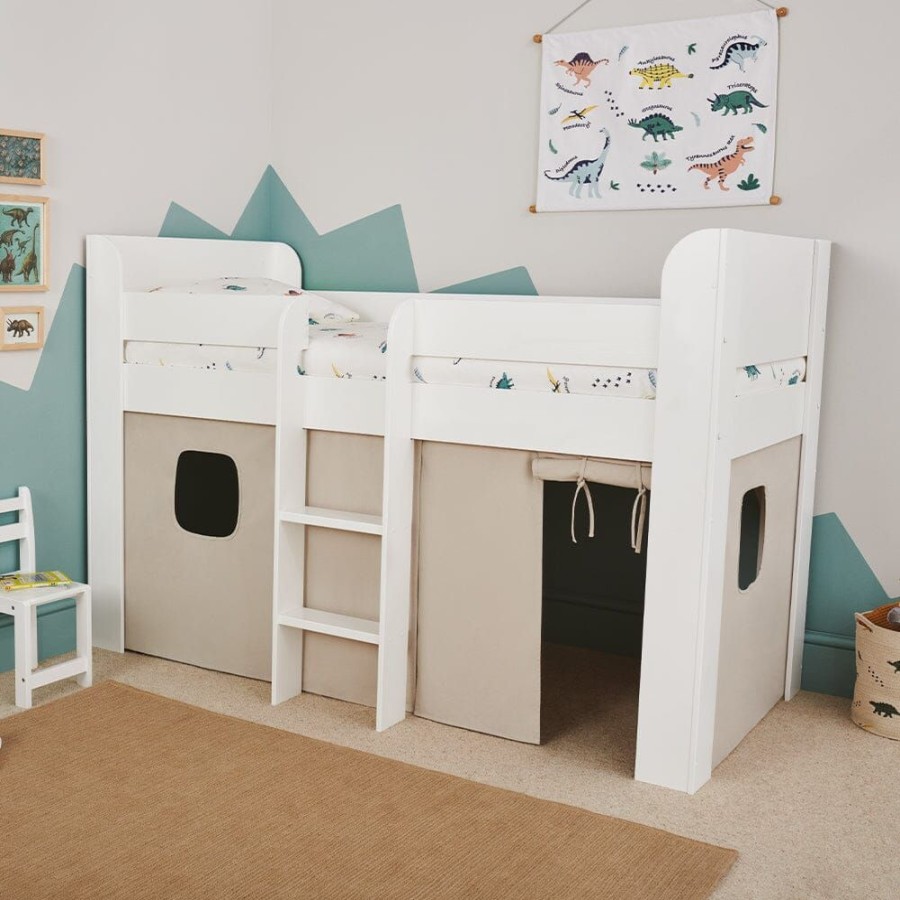 Beds & Mattresses Great Little Trading Co. Cabin Beds & Mid Sleepers | Paddington Mid Sleeper, Natural Bed Curtains White