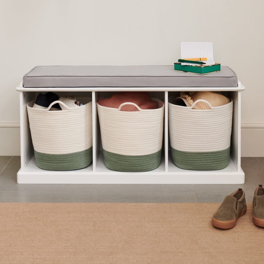 Furniture Great Little Trading Co. Chairs & Benches | Abbeville Storage Bench Set, White With Grey Cushion Bright White